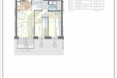 Rzut - Mieszkanie na sprzedaż 3 pokoje o powierzchni 50,34 m² - numer 31 w Residence Przewóz 41