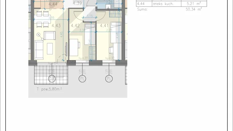 Rzut - Mieszkanie na sprzedaż 3 pokoje o powierzchni 50,34 m² - numer 31 w Residence Przewóz 41