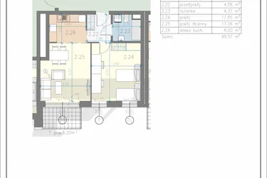 Rzut - Mieszkanie na sprzedaż 2 pokoje o powierzchni 49,57 m² - numer 12 w Residence Przewóz 41