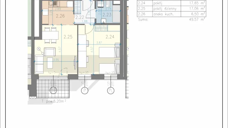 Rzut - Mieszkanie na sprzedaż 2 pokoje o powierzchni 49,57 m² - numer 12 w Residence Przewóz 41