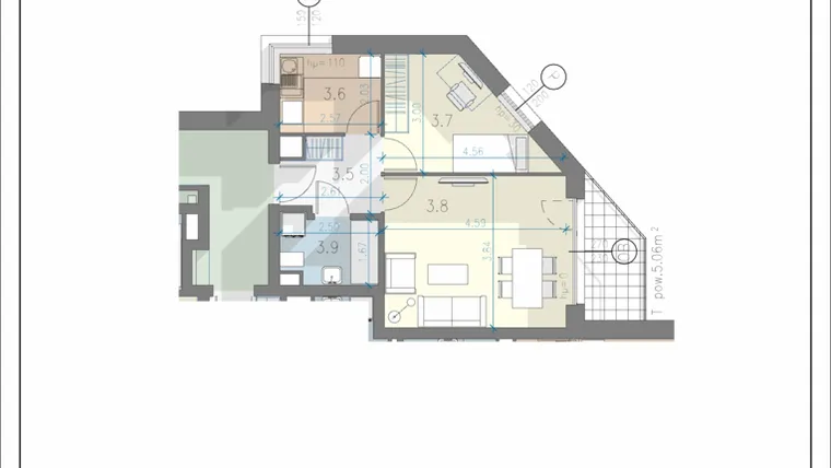 Rzut - Mieszkanie na sprzedaż 2 pokoje o powierzchni 40,9 m² - numer 17 w Residence Przewóz 41