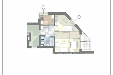 Rzut - Mieszkanie na sprzedaż 2 pokoje o powierzchni 40,9 m² - numer 33 w Residence Przewóz 41