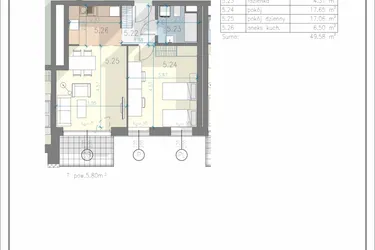 Rzut - Mieszkanie na sprzedaż 2 pokoje o powierzchni 49,58 m² - numer 36 w Residence Przewóz 41