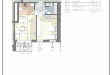 Rzut - Mieszkanie na sprzedaż 2 pokoje o powierzchni 49,57 m² - numer 44 w Residence Przewóz 41