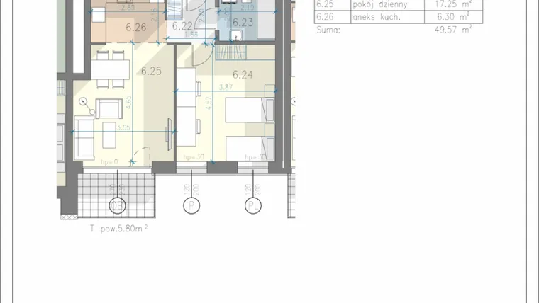 Rzut - Mieszkanie na sprzedaż 2 pokoje o powierzchni 49,57 m² - numer 44 w Residence Przewóz 41