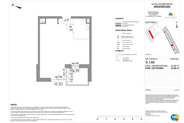 Rzut - Mieszkanie na sprzedaż 1 pokój o powierzchni 32,98 m² - numer C.1.03 w My Forest - Apartamenty inwestycyjne
