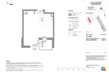 Rzut - Mieszkanie na sprzedaż 1 pokój o powierzchni 31,96 m² - numer C.1.02 w My Forest - Apartamenty inwestycyjne