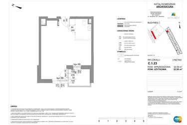 Rzut - Mieszkanie na sprzedaż 1 pokój o powierzchni 32,59 m² - numer C.1.23 w My Forest - Apartamenty inwestycyjne