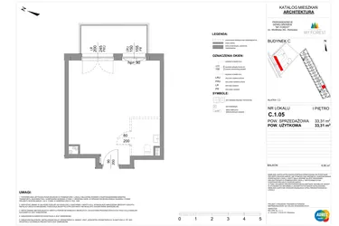 Rzut - Mieszkanie na sprzedaż 1 pokój o powierzchni 33,31 m² - numer C.1.05 w My Forest - Apartamenty inwestycyjne