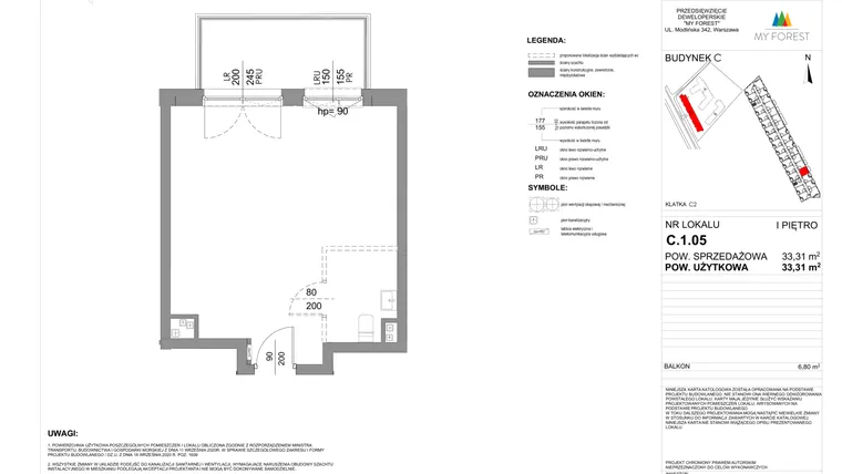 Rzut - Mieszkanie na sprzedaż 1 pokój o powierzchni 33,31 m² - numer C.1.05 w My Forest - Apartamenty inwestycyjne