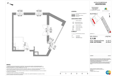 Rzut - Mieszkanie na sprzedaż 1 pokój o powierzchni 41,79 m² - numer C.1.09 w My Forest - Apartamenty inwestycyjne