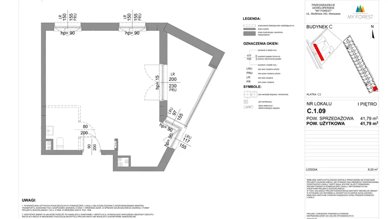 Rzut - Mieszkanie na sprzedaż 1 pokój o powierzchni 41,79 m² - numer C.1.09 w My Forest - Apartamenty inwestycyjne