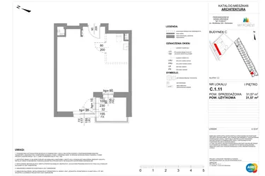 Rzut - Mieszkanie na sprzedaż 1 pokój o powierzchni 31,57 m² - numer C.1.11 w My Forest - Apartamenty inwestycyjne