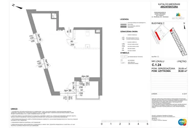 Rzut - Mieszkanie na sprzedaż 1 pokój o powierzchni 39,69 m² - numer C.1.24 w My Forest - Apartamenty inwestycyjne