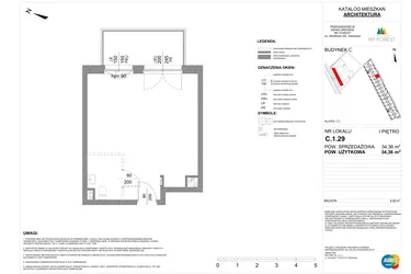 Rzut - Mieszkanie na sprzedaż 1 pokój o powierzchni 34,36 m² - numer C.1.29 w My Forest - Apartamenty inwestycyjne