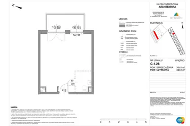 Rzut - Mieszkanie na sprzedaż 1 pokój o powierzchni 35,61 m² - numer C.1.28 w My Forest - Apartamenty inwestycyjne