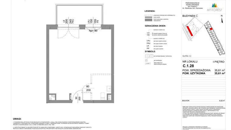 Rzut - Mieszkanie na sprzedaż 1 pokój o powierzchni 35,61 m² - numer C.1.28 w My Forest - Apartamenty inwestycyjne