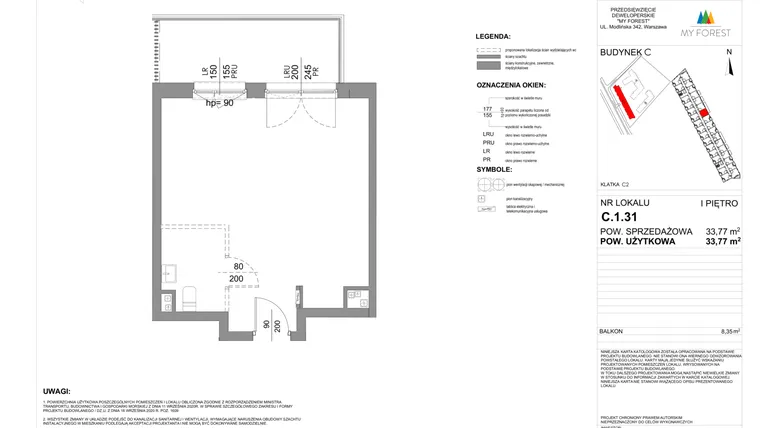 Rzut - Mieszkanie na sprzedaż 1 pokój o powierzchni 33,77 m² - numer C.1.31 w My Forest - Apartamenty inwestycyjne