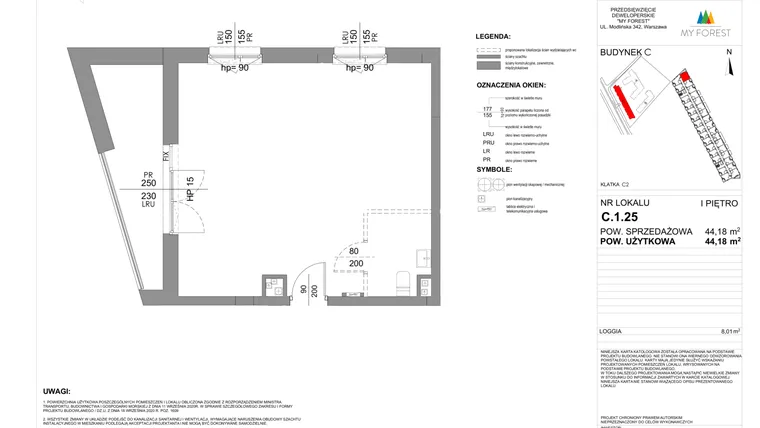 Rzut - Mieszkanie na sprzedaż 1 pokój o powierzchni 44,18 m² - numer C.1.25 w My Forest - Apartamenty inwestycyjne