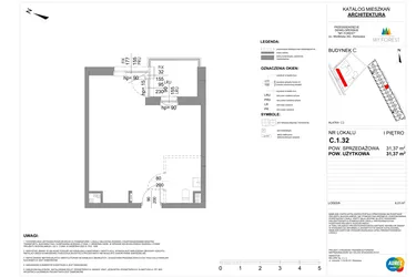 Rzut - Mieszkanie na sprzedaż 1 pokój o powierzchni 31,37 m² - numer C.1.32 w My Forest - Apartamenty inwestycyjne