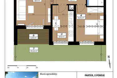 Rzut - Mieszkanie na sprzedaż 2 pokoje o powierzchni 46,63 m² - numer A/0/2 w Limone