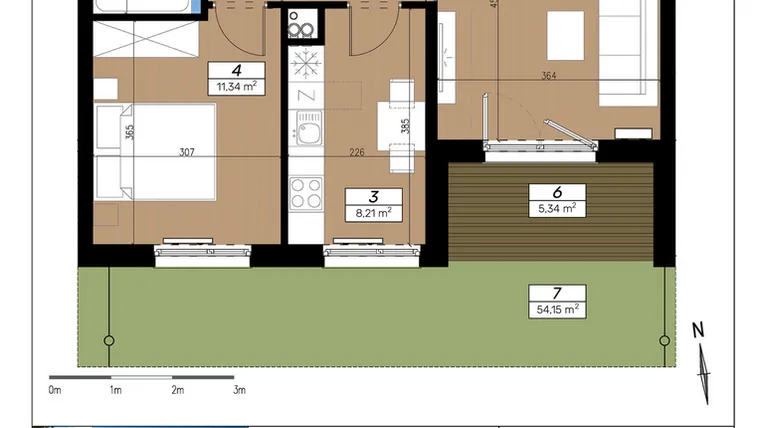 Rzut - Mieszkanie na sprzedaż 2 pokoje o powierzchni 47,28 m² - numer C/0/3 w Limone