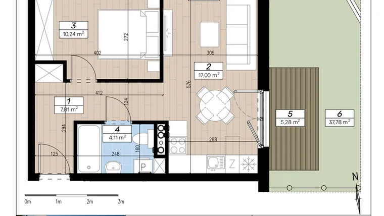 Rzut - Mieszkanie na sprzedaż 2 pokoje o powierzchni 39,16 m² - numer F/0/1 w Limone