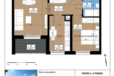 Rzut - Mieszkanie na sprzedaż 2 pokoje o powierzchni 46,63 m² - numer A/1/2 w Limone