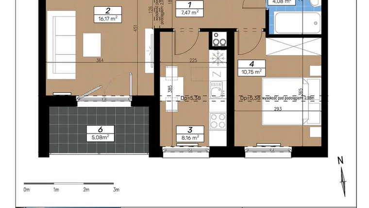 Rzut - Mieszkanie na sprzedaż 2 pokoje o powierzchni 46,63 m² - numer A/1/2 w Limone