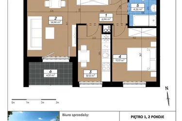 Rzut - Mieszkanie na sprzedaż 2 pokoje o powierzchni 45,44 m² - numer D/1/2 w Limone