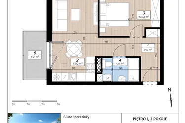 Rzut - Mieszkanie na sprzedaż 2 pokoje o powierzchni 39,44 m² - numer D/1/4 w Limone
