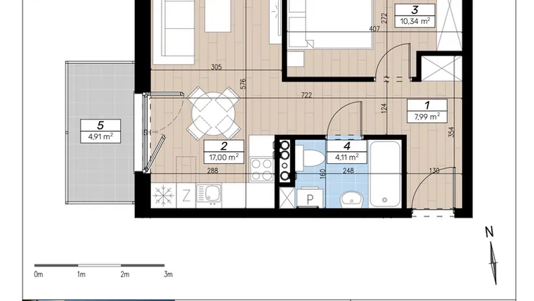 Rzut - Mieszkanie na sprzedaż 2 pokoje o powierzchni 39,44 m² - numer D/1/4 w Limone