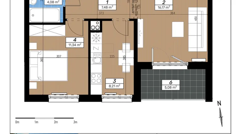 Rzut - Mieszkanie na sprzedaż 2 pokoje o powierzchni 47,28 m² - numer C/2/3 w Limone