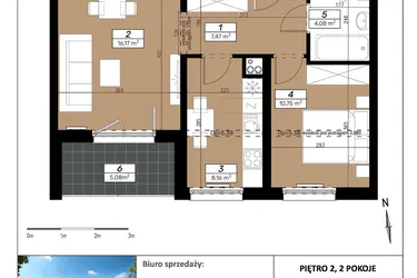 Rzut - Mieszkanie na sprzedaż 2 pokoje o powierzchni 46,63 m² - numer A/2/2 w Limone