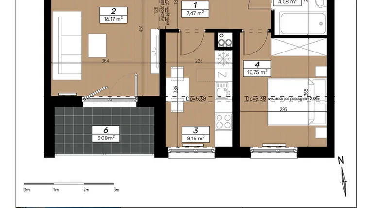 Rzut - Mieszkanie na sprzedaż 2 pokoje o powierzchni 46,63 m² - numer A/2/2 w Limone