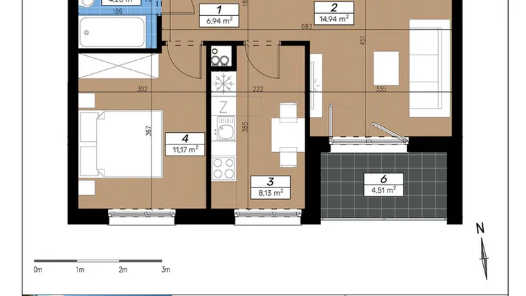 Rzut - Mieszkanie na sprzedaż 2 pokoje o powierzchni 45,44 m² - numer F/2/3 w Limone