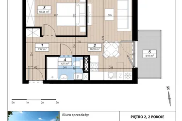 Rzut - Mieszkanie na sprzedaż 2 pokoje o powierzchni 39,44 m² - numer E/2/1 w Limone