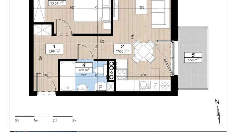 Rzut - Mieszkanie na sprzedaż 2 pokoje o powierzchni 39,44 m² - numer E/2/1 w Limone