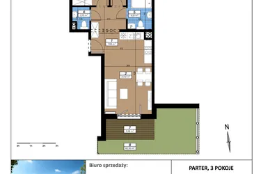 Rzut - Mieszkanie na sprzedaż 3 pokoje o powierzchni 58,61 m² - numer A/0/1 w Limone