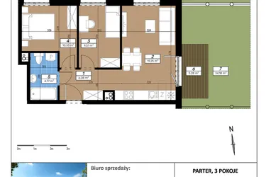 Rzut - Mieszkanie na sprzedaż 3 pokoje o powierzchni 49,94 m² - numer B/0/1 w Limone