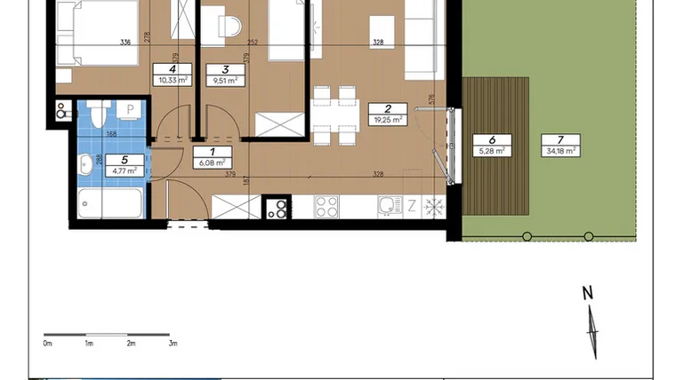 Rzut - Mieszkanie na sprzedaż 3 pokoje o powierzchni 49,94 m² - numer B/0/1 w Limone