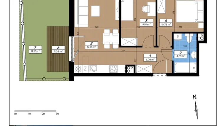 Rzut - Mieszkanie na sprzedaż 3 pokoje o powierzchni 51,47 m² - numer A/0/4 w Limone