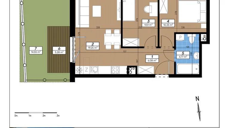 Rzut - Mieszkanie na sprzedaż 3 pokoje o powierzchni 51,47 m² - numer A/0/4 w Limone