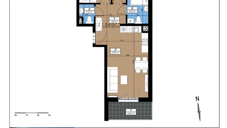 Rzut - Mieszkanie na sprzedaż 3 pokoje o powierzchni 58,61 m² - numer A/1/1 w Limone