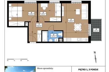 Rzut - Mieszkanie na sprzedaż 3 pokoje o powierzchni 58,13 m² - numer B/1/1 w Limone