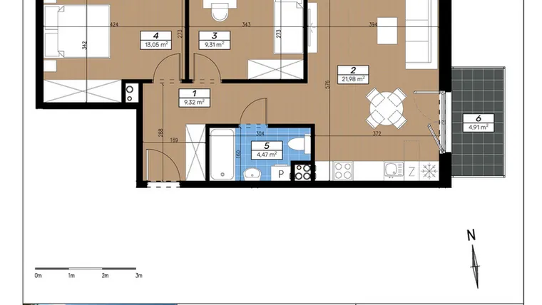 Rzut - Mieszkanie na sprzedaż 3 pokoje o powierzchni 58,13 m² - numer B/1/1 w Limone