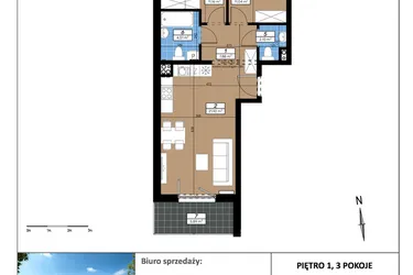 Rzut - Mieszkanie na sprzedaż 3 pokoje o powierzchni 58,61 m² - numer B/1/4 w Limone