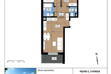 Rzut - Mieszkanie na sprzedaż 3 pokoje o powierzchni 58,61 m² - numer C/1/4 w Limone