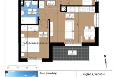 Rzut - Mieszkanie na sprzedaż 3 pokoje o powierzchni 48,25 m² - numer C/1/2 w Limone