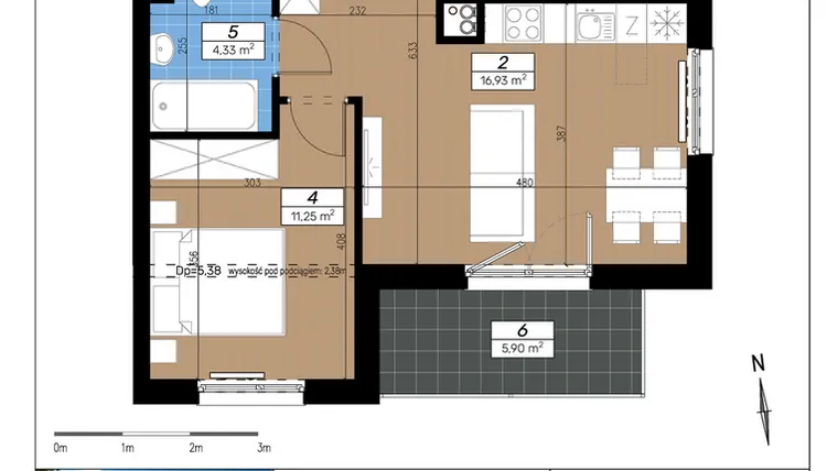 Rzut - Mieszkanie na sprzedaż 3 pokoje o powierzchni 48,25 m² - numer C/1/2 w Limone